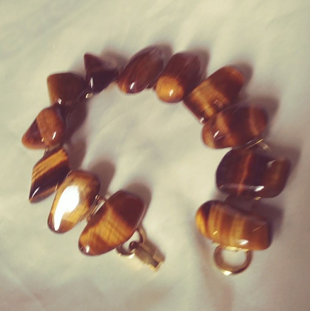 Vintage 36ct Real Tiger's Eye Stone Bracelet